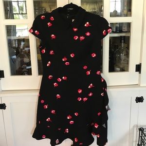 Kate Spade Black Petite Florals Ruffle Dress